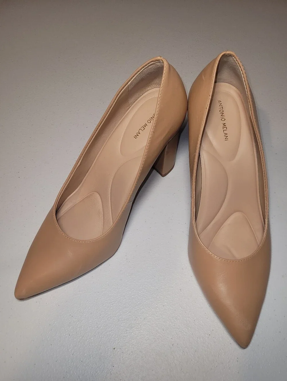 Antonio Melani Nude Pointed-Toe Block Heel Pumps